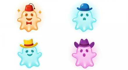 Obraz premium Four cartoon ghosts in various hats
