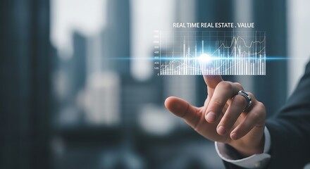 Businessman touches a real time real estate value graph