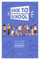Naklejka premium Back to school welcome poster template promoting studying together time for schoolchildren