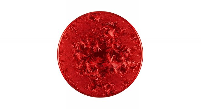 Red circular decorative object with texture