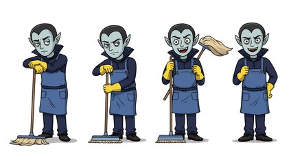 Vampire cleaning characters cartoon illustration