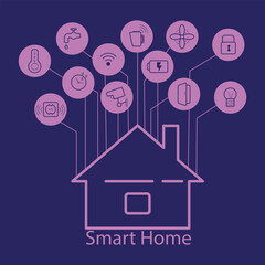 smart home. Smart House. House silhouette and various icons on a dark background. New technologies. Hand drawn. Vector illustration