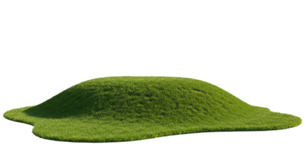 Lush, meticulously manicured rolling green grassy hill with visible blades against a pure transparent studio background, high-key lighting, empty space for text. Serene nature concept
