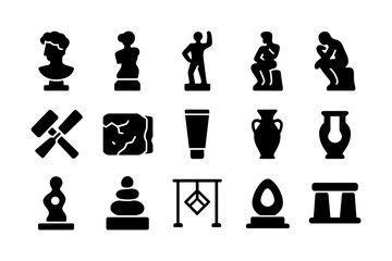 Silhouette icons of classic sculptures and ancient artifacts