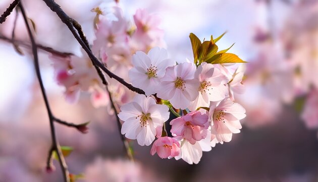 pink and white cherry blossom flowers on tree in early spring