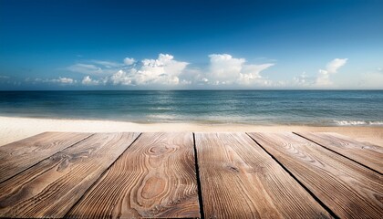 Fototapeta premium empty wooden table on the beach