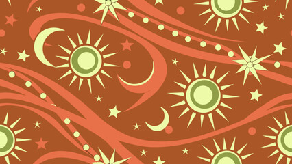Abstract pattern with sun and moon shapes on earthy background  