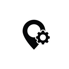 Location Pin with Gear Icon Depicting Technical Support and Settings Configuration for Mobile Apps and Web Development