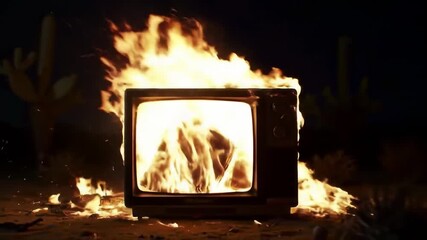 Old TV engulfed in flames - Powered by Adobe
