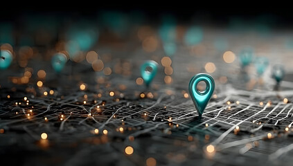 Photo of glowing location pins mark destinations on a digital map