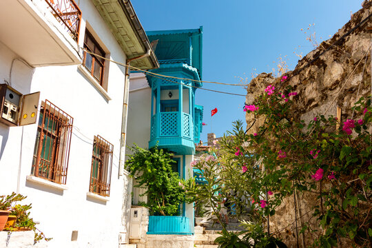 Fototapeta Old town street leading to Marmaris castle in Turkey