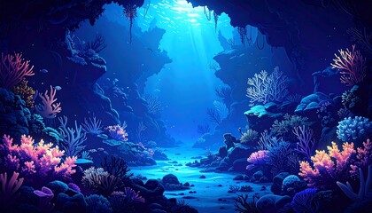 Fototapeta premium Underwater coral cave, vibrant colors