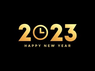Happy new year golden greeting card vector design template for celebration background