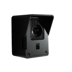 Sleek black camera with a protective hood, showcasing modern design and advanced photography capabilities.