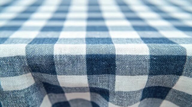 A piece of fabric with a blue and white checkered pattern, ideal for decorating tables or using as a picnic blanket