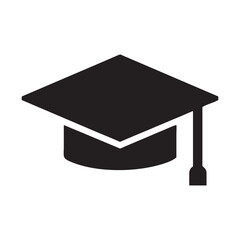 A vectorized icon of a black graduation cap with a tassel and diploma, symbolizing academic success and achievement in education