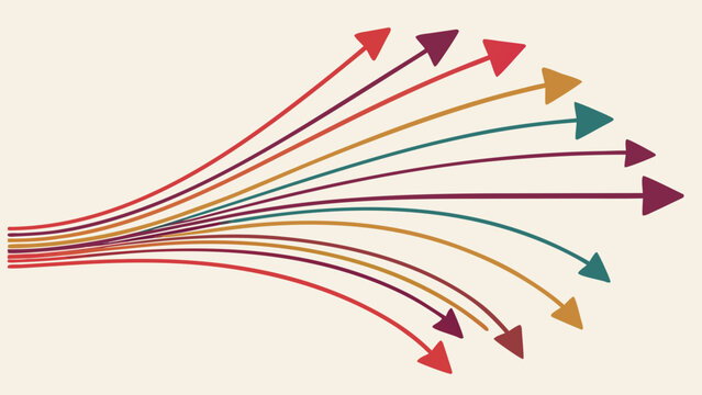 curved colorful arrows radiating outward fan pattern flow design infographic elements 