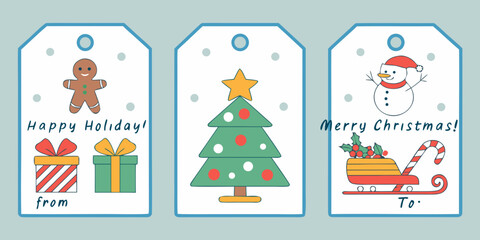christmas gift tags gingerbread snowman tree holiday illustrations cute festive decoration set