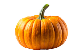 A vibrant orange pumpkin with a green stem, isolated on a plain transparent background