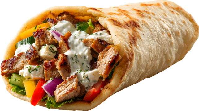 Pork Souvlaki Wrap isolated on a white background