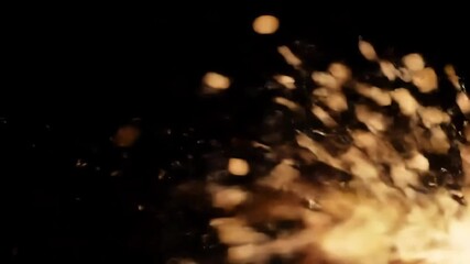 Fiery sparks erupting and scattering against a dark background, creating a dynamic display of light and energy.