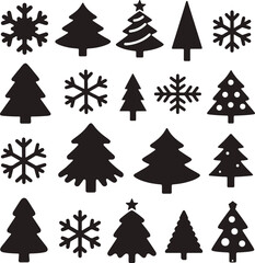 Obraz premium Christmas Tree and Snowflake Silhouettes