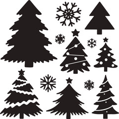Christmas Tree and Snowflake Silhouettes
