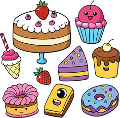Colorful Cartoon Desserts and Pastries