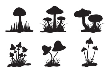 Set of mushroom black silhouette illustration isolated on a transparent background