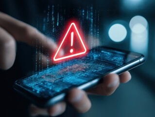 AI email automation danger warning displayed on smartphone, indicating chatbot communication risks, data vulnerabilities, and system error alerts in intelligent message management environments
