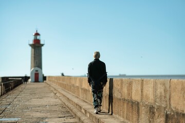 Person Strolls Down Stone