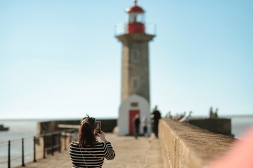  Person Stands Walkway Smartphone
