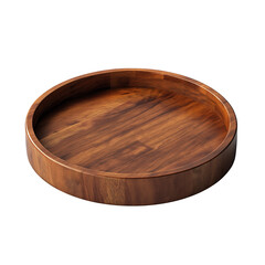 A wooden rounded tray with a smooth finish, isolated on a white background or transparent PNG.
