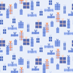Fototapeta premium Pastel gift box seamless pattern on blue background vector