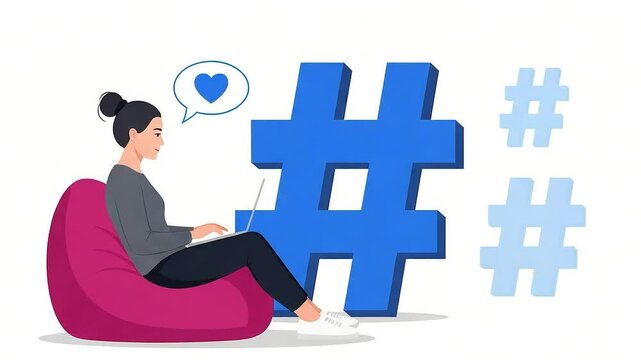 Woman Working with a Social Media Hashtag