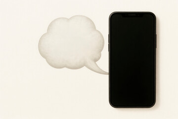 A smartphone with a cloud replica in the form of a text bubble. Space for text.