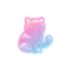 Pastel Cloud Cat Neon Illustration