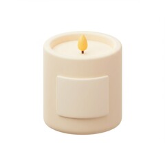 Cream-Colored Candle with Yellow Flame on White Background