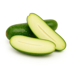 Whole and Sliced Avocado on White Background