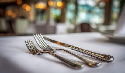 Elegant Restaurant Cutlery Setting, Fine Dining, Tabletop