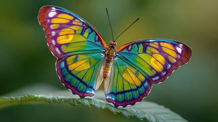 Fototapeta premium Vibrant butterfly on a leaf
