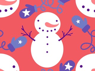 Christmas cartoon ice seamless cute snowman pattern for wrapping paper and fabrics