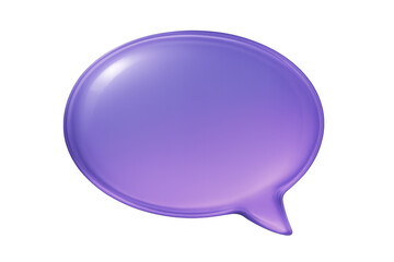 Purple 3d speech bubble hovering against transparent backdrop, conveying communication and social media messaging potential