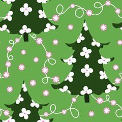 Christmas tree seamless winter pattern for wrapping paper and fabrics