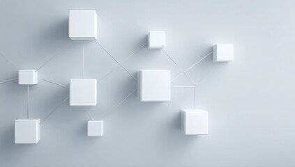White Cubes Network, Abstract Connection, Minimalist Background, Data Visualization
