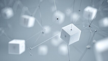 Interconnected Cubes Floating in Grey Space; Network Concept