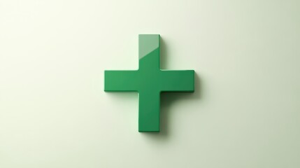 Obraz premium Minimalist vector illustration of green medical cross in modern flat design on light gradient background