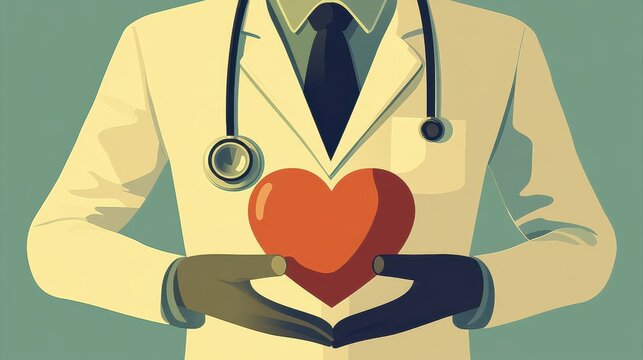 Minimalist Vector of Doctor Holding Heart Icon &ndash; Flat Design with Pastel Colors