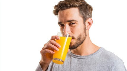 Fototapeta premium Young man drinking orange juice