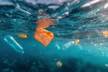 Ocean Plastic Pollution Underwater Debris